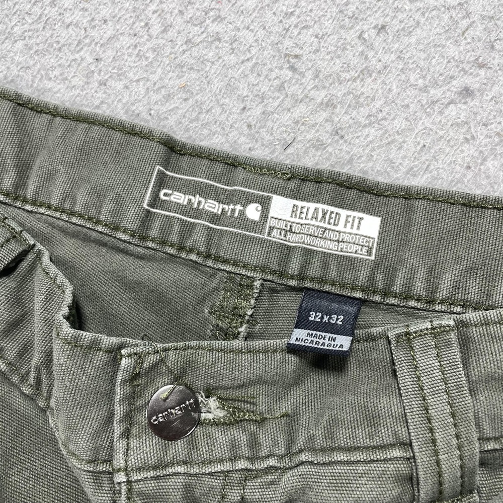 Carhartt Pants Mens 32x32 Green Rugged Flex Relaxed Canvas Carpenter Workwear - Picture 6 of 10